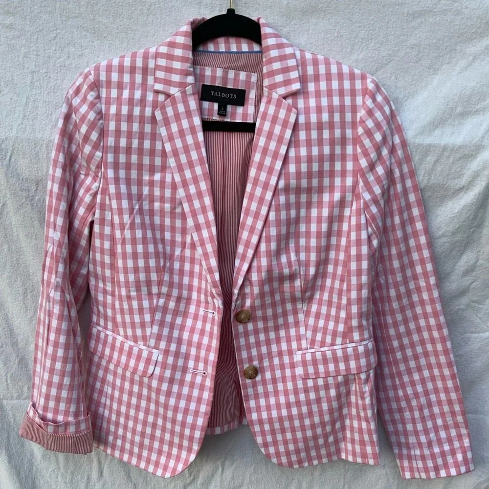 Talbots Pink and White Checkered Blazer